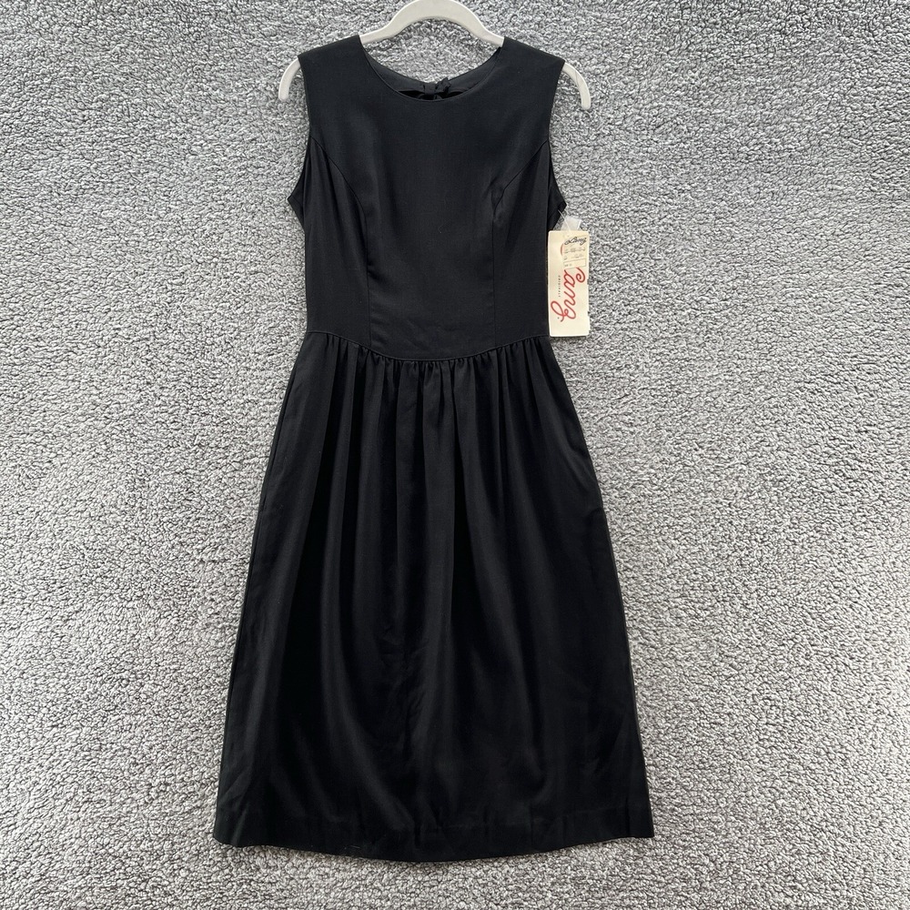 VTG Lanz Originals Dress Womens 6 Black Open Back Bow Fit Flare Pinup Rockabilly